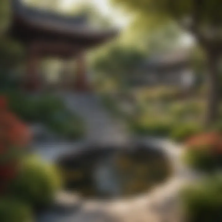 An outdoor garden designed with Feng Shui techniques to attract abundance and prosperity.