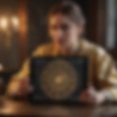 Using Online Astrology Resources Person engaging with a digital astrology platform on a tablet