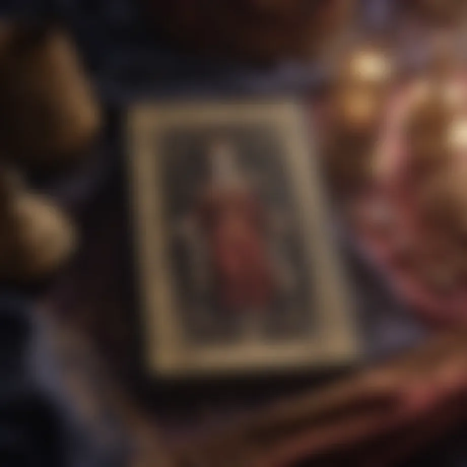 A mystical tarot card spread on a velvet cloth