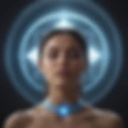 Artistic representation of the throat chakra symbol radiating energy