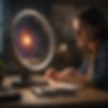 Interacting with Google Assistant An illustration of a person engaging with Google Assistant for astrological insights.