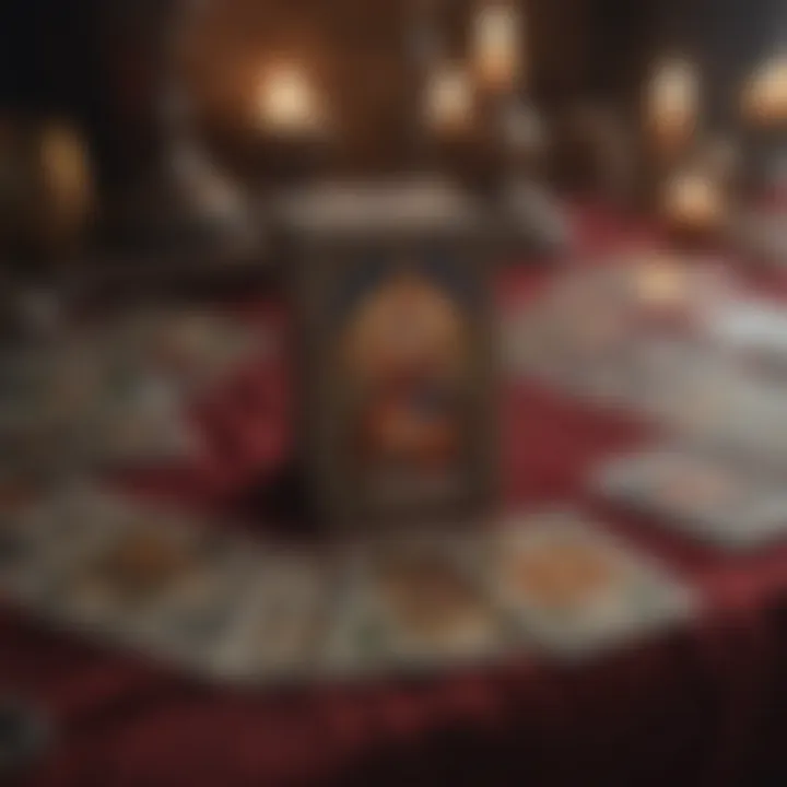 A mystic array of tarot cards laid out on a velvet cloth.