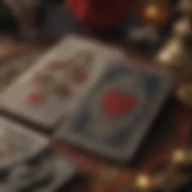 Close-up of tarot cards depicting love and relationships