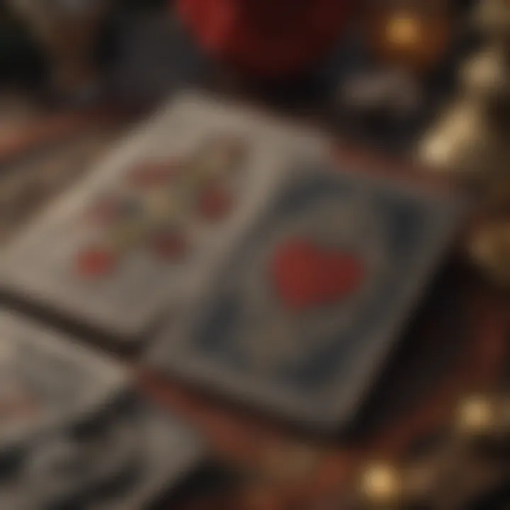 Close-up of tarot cards depicting love and relationships