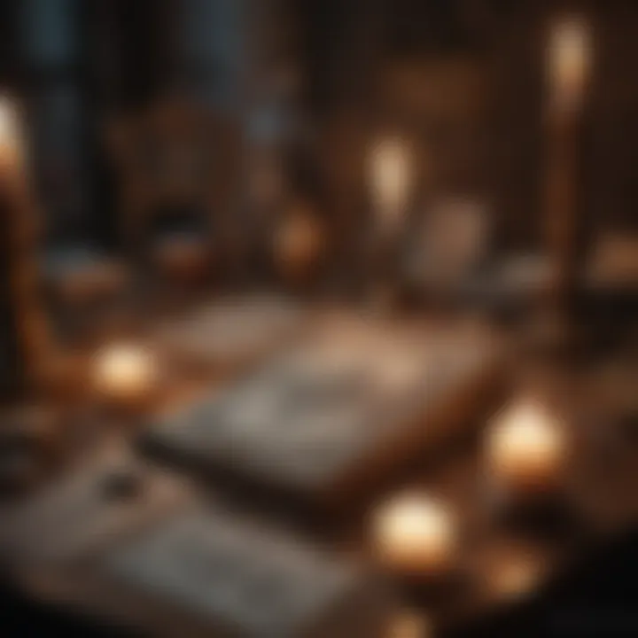 A serene tarot reading setup with candles and crystals