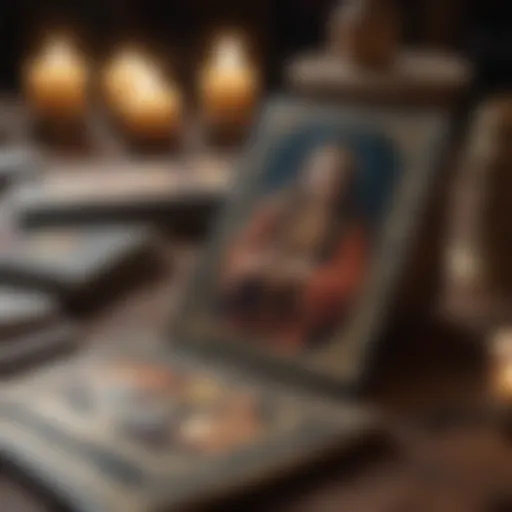 Tarot cards fanned out with a mystical backdrop