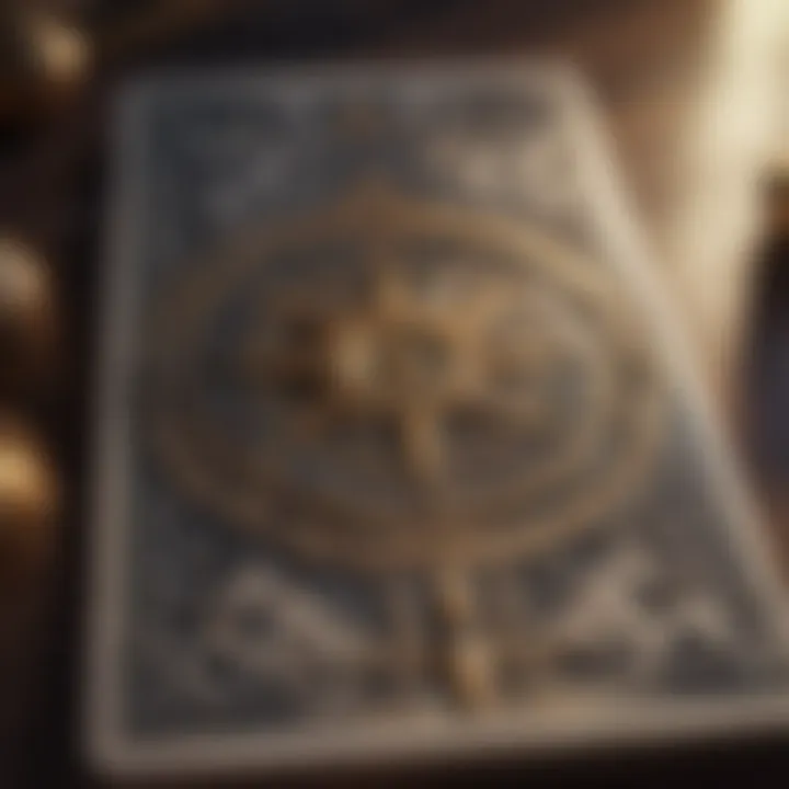 A close-up of a tarot card with intricate imagery and symbolism.