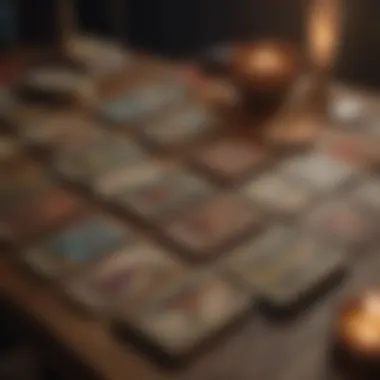 A selection of various tarot decks displayed elegantly on a wooden table.