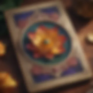 Close-up of a Lotus Tarot card displaying rich symbolism and vibrant colors.