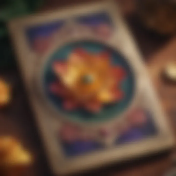 Close-up of a Lotus Tarot card displaying rich symbolism and vibrant colors.