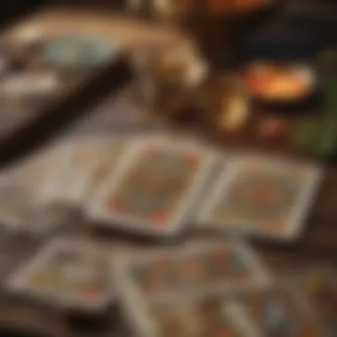 Close-up of tarot cards symbolizing abundance and prosperity