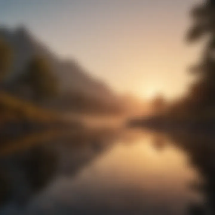 Serene sunrise over a tranquil landscape promoting calmness