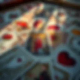 Tarot cards laid out in a love spread