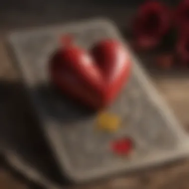 Close-up of a tarot card featuring a heart symbol