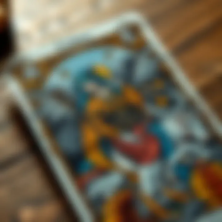 Intricate Artistry of a Tarot Card A close-up of a tarot card, focusing on its rich imagery and detailed artwork