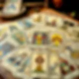 A detailed tarot card spread showcasing various cards and their placements