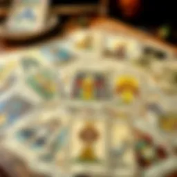 A detailed tarot card spread showcasing various cards and their placements