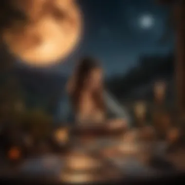 A Tranquil Setting for Tarot Introspection A serene night sky with a prominent full moon as a backdrop for tarot reading