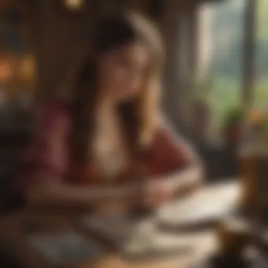 Connecting with the Inner Self: Engaging with Tarot Apps An individual engaging with a tarot app, deep in thought