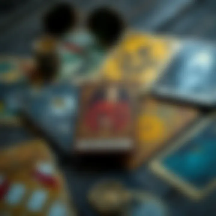 An artistically arranged collection of tarot cards with their meanings written in elegant typography.