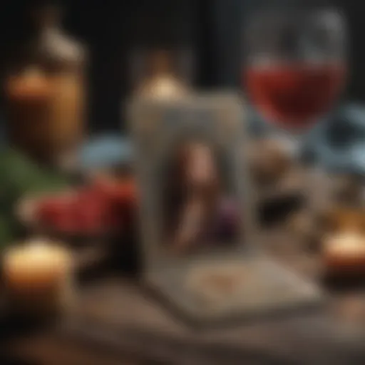 A beautifully illustrated tarot card layout depicting a variety of cards spread out on a mystical background.