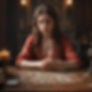 Tarot Reading for Personal Insight A creative illustration of an individual engaged in tarot reading for self-discovery.