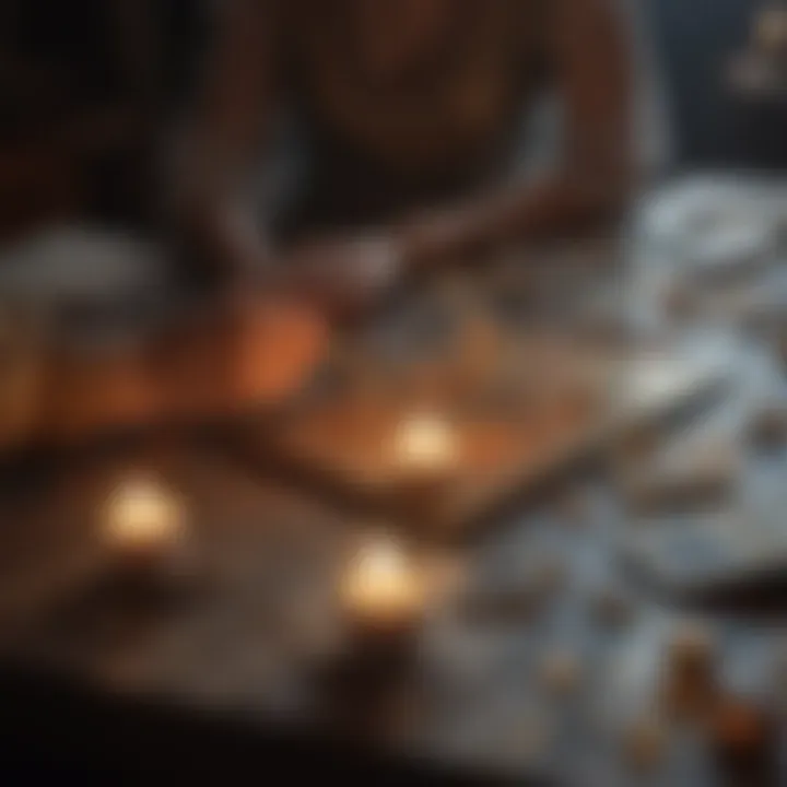 Modern tarot reading session with candles and crystals