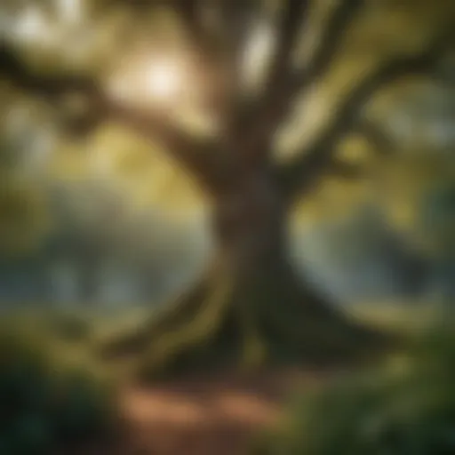 A mystical forest with vibrant trees symbolizing growth and wisdom