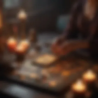 The Setting for Intuitive Tarot Reading A serene environment with candles and crystals surrounding tarot cards
