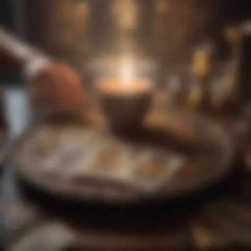 A mystical tarot spread with various cards laid out