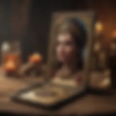 Digital Tarot Reading Experience A digital device displaying tarot reading results with mystical elements surrounding it