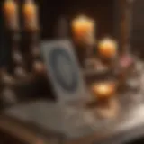 A serene setup showing tarot cards spread on a table with candles and crystals