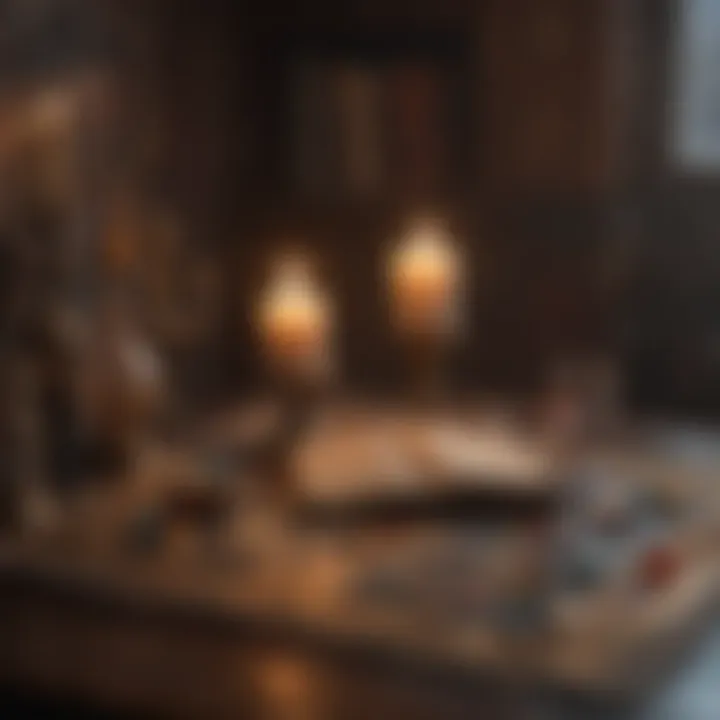 A serene environment for a tarot reading session with candles and crystals