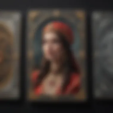 Close-up of intricate tarot cards showcasing unique illustrations