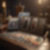 A beautifully arranged tarot card spread on a mystical table