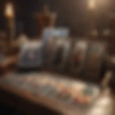 A beautifully arranged tarot card spread on a mystical table