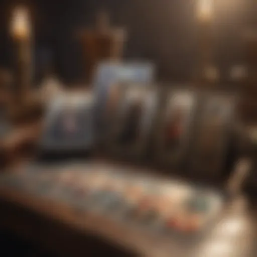 A beautifully arranged tarot card spread on a mystical table