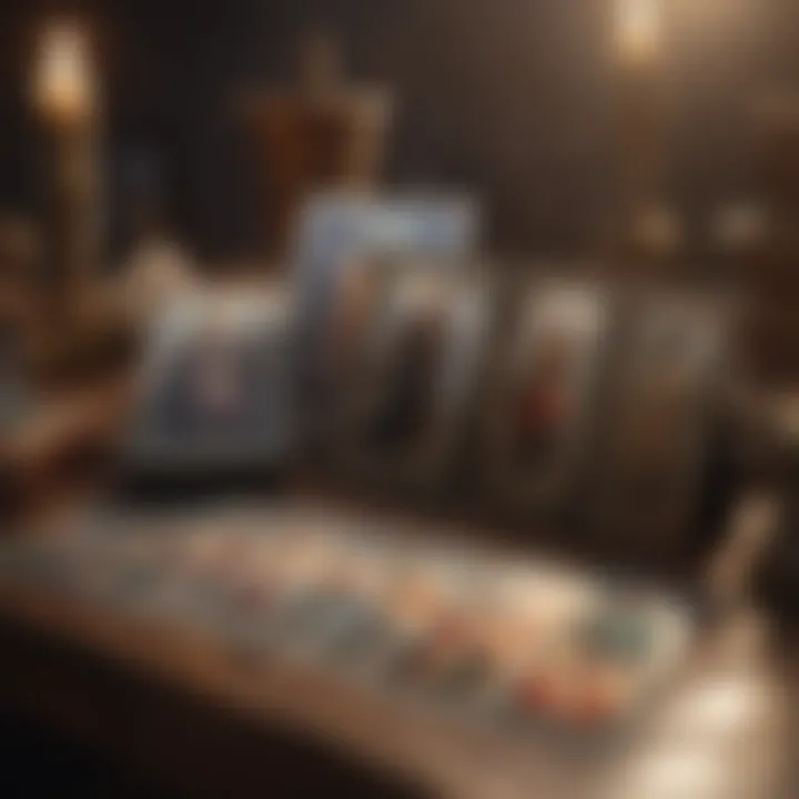 A beautifully arranged tarot card spread on a mystical table