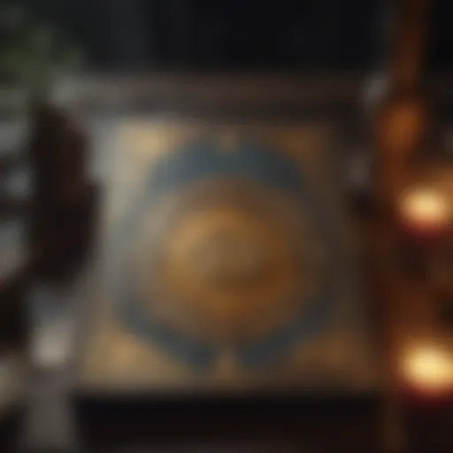 Intricate tarot card layout on a mystical table