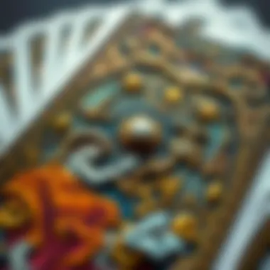 Close-up of a tarot card showing detailed symbolism