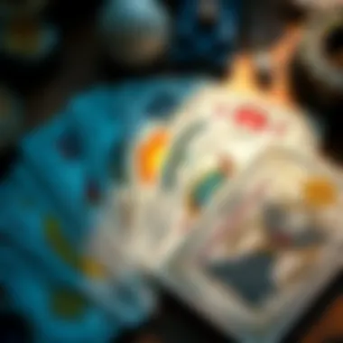 A collection of oracle cards fanned out with mystical symbols.