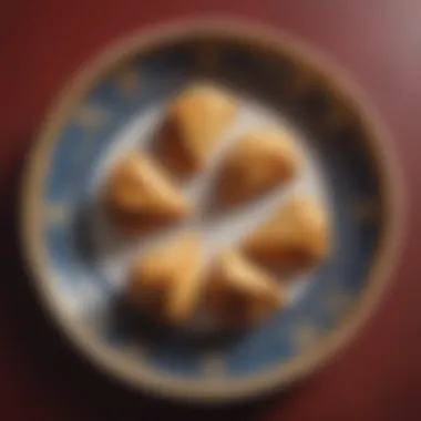 A collection of fortune cookies arranged artistically on a decorative plate.