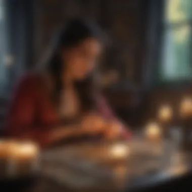 Tarot Reading Session A serene setting for a tarot reading session with candles and crystals