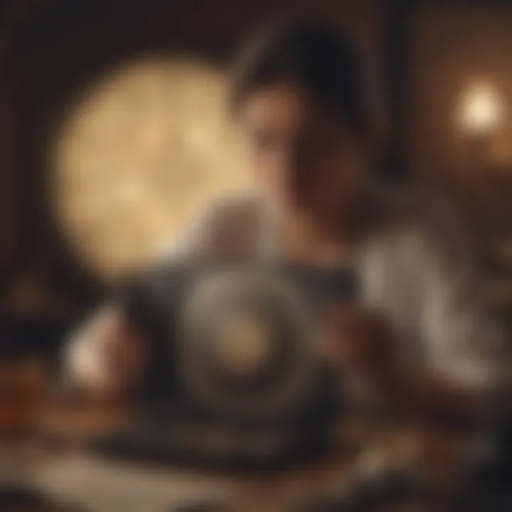 Person analyzing horoscope with a digital device