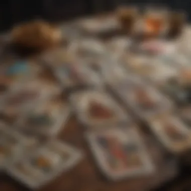 Traditional Tarot Card Spread An artistic arrangement of tarot cards laid out in a traditional spread