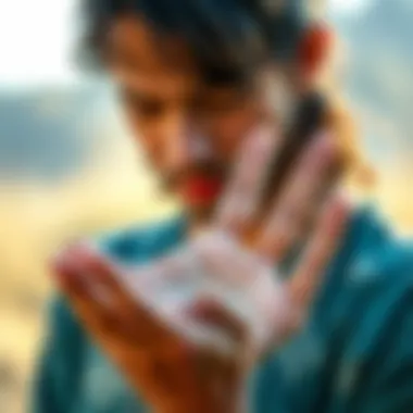 Person analyzing palm features for insight