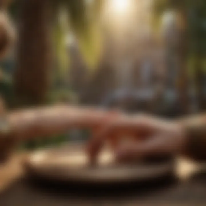 A serene setting depicting the practice of palm reading.