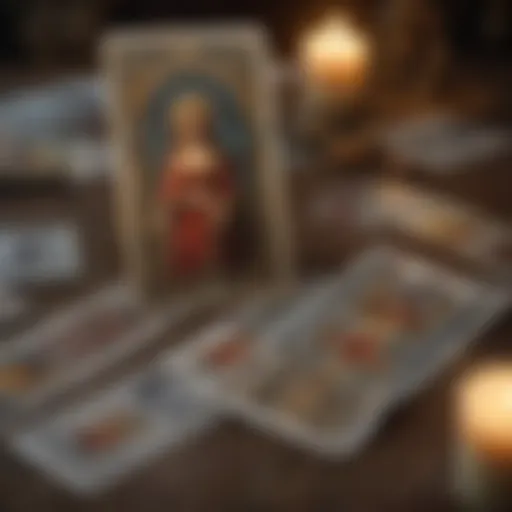 A tarot card spread showing reversed cards