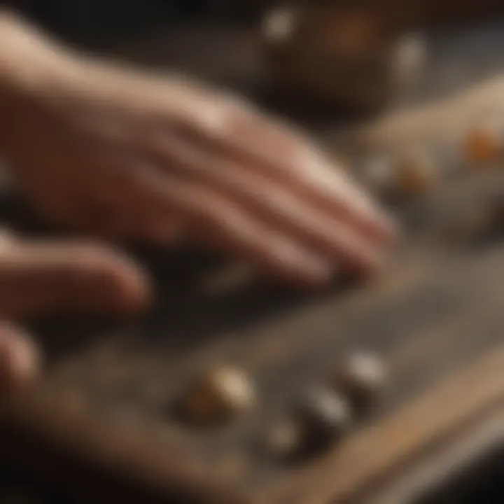 A close-up of palm reading tools and materials