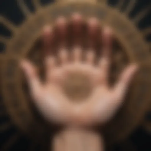 An intricate design of palm symbols and markings